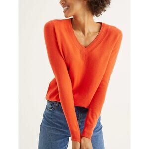 Boden Long Sleeve V-Neck Cashmere Sweater - Orange